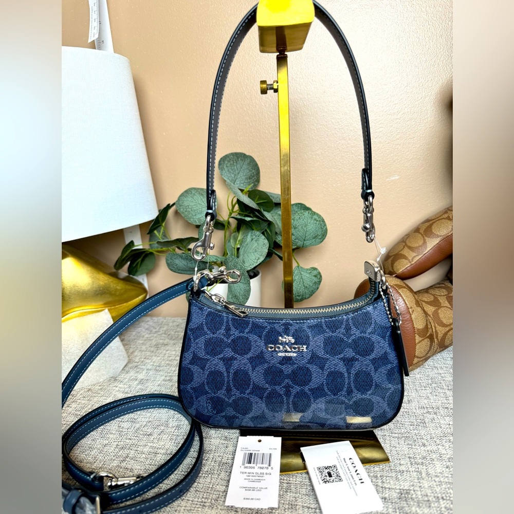 Teri Mini Crossbody Bag In Signature Canvas,Navy Blue Signature Shoulder Bag